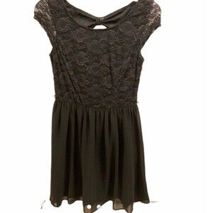 Iz Byer Black and Gold Lace Dress